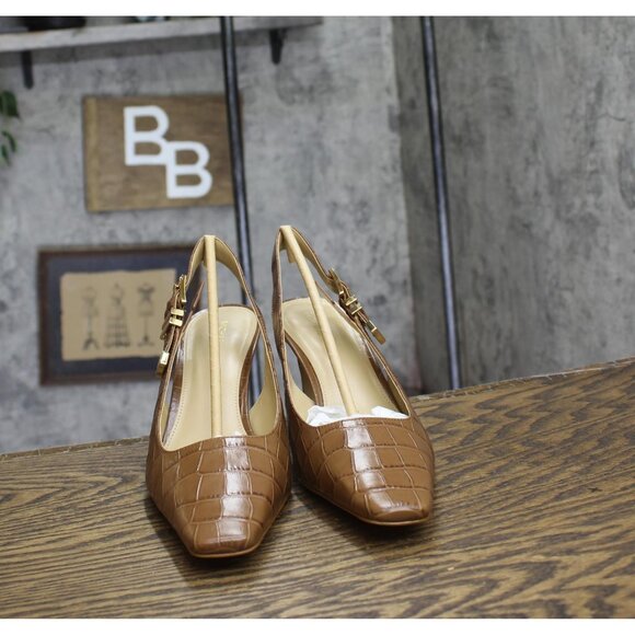 Michael Michael Kors Crocodile Print Darrington Sling Pumps Chestnut Brown 10M - Picture 3 of 11